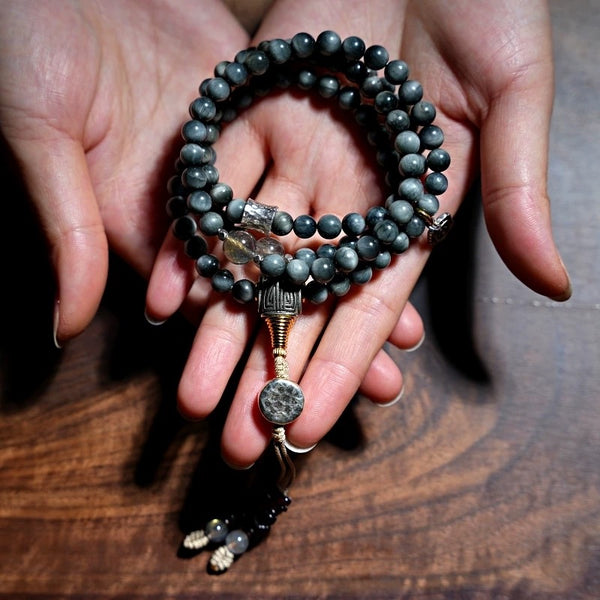 kailash natural gray eagle Eye stone bracelet 108 pieces
