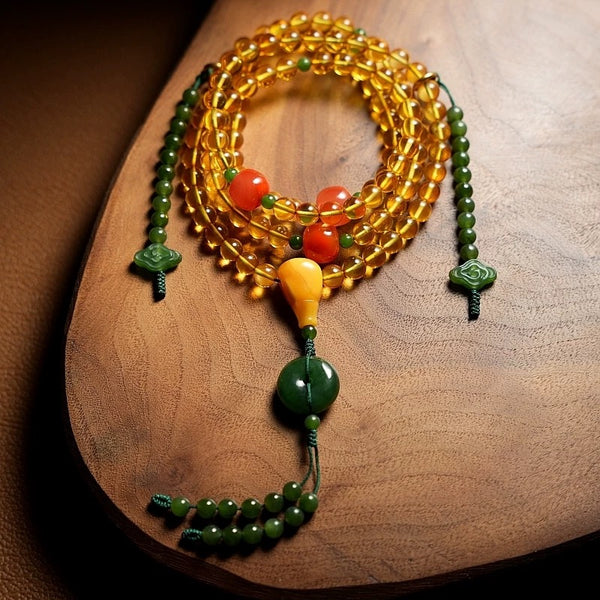kailash Yellow Wealth God Natural Beeswax Prayer Beads 108 pieces
