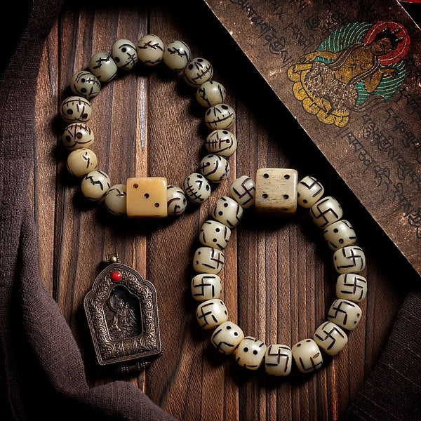 kailash natural yak bone Buddha Bead bone Dice bracelet
