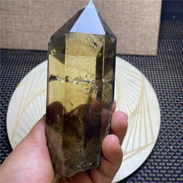 Himalayan natural yellow crystal ghost pyramid crystal column