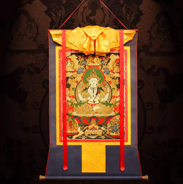 Tibetan Thangka embroidery hanging painting of Four-armed Guanyin